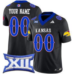 Custom Kansas Jayhawks Football Black Vapor F.U.S.E Limited Stitched Jersey w/ XII Patch