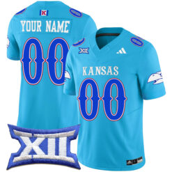 Custom Kansas Jayhawks Football Light Blue Vapor F.U.S.E Limited Stitched Jersey w/ XII Patch