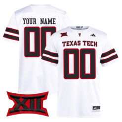 Custom Texas Tech Red Raiders Football White Away Premier Stitched Jersey w/ XII Patch