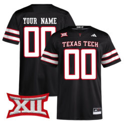 Custom Texas Tech Red Raiders Football Black Alternate Premier Stitched Jersey w/ XII Patch