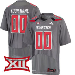 Custom Texas Tech Red Raiders Football Grey Stitched Jersey w/ XII Patch