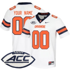 Custom Syracuse Orange Football White Away Game Stitched Jersey w/ ACC Patch