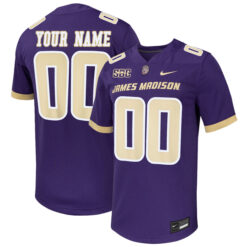 Custom James Madison Dukes Football Purple Home Stitched Jersey w/ SBC Patch
