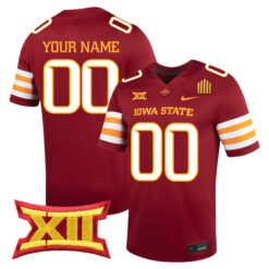 Custom Iowa State Cyclones Football Cardinal Home Stitched Jersey w/ XII Patch