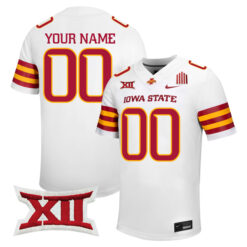 Custom Iowa State Cyclones Football White Away Stitched Jersey w/ XII Patch