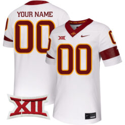 Custom Iowa State Cyclones Football White Untouchable Stitched Jersey w/ XII Patch