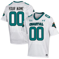 Custom Coastal Carolina Chanticleers Football White Away Stitched Jersey w/ SBC Patch