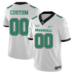 Custom Marshall Thundering Herd Football White Away Stitched Jersey w/ SBC Patch