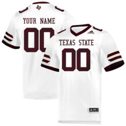 Custom Texas State Bobcats Football White Away Stitched Jersey