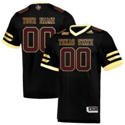 Custom Texas State Bobcats Football Black Alternate Stitched Jersey w/ SBC Patch