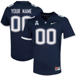 Custom Uconn Huskies Football Navy Home Stitched Jersey w/ AAC Patch