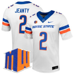 Ashton Jeanty Boise State Broncos Football White Away Stitched Jersey w/ MWC Patch
