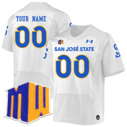 Custom San Jose State Spartans Football White Away Stitched Jersey w/ MWC Patch