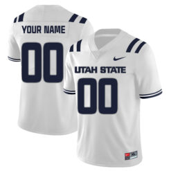 Custom Utah State Aggies Football White Away Stitched Jersey