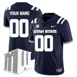 Custom Utah State Aggies Football Navy Home Stitched Jersey w/ MWC Patch