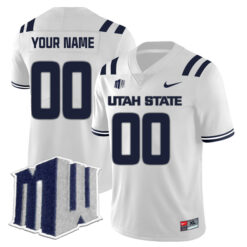 Custom Utah State Aggies Football White Away Stitched Jersey w/ MWC Patch