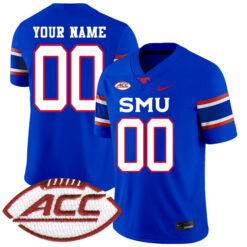 Custom SMU Mustangs Football Royal Home Stitched Jersey w/ ACC Patch