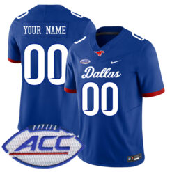 Custom SMU Mustangs Football Royal Stitched Jersey w/ ACC Patch