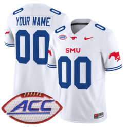 Custom SMU Mustangs Football White Vapor F.U.S.E Limited Stitched Jersey w/ ACC Patch