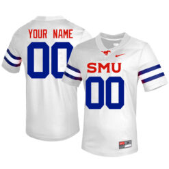 Custom SMU Mustangs Football White Away Stitched Jersey