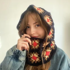 Black Granny Square Colorful Balaclava