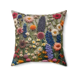 Cottagecore Wildflower Home Decor Faux Embroidered Pillow