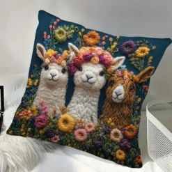 Alpaca & Floral Soft Plush Polyester Pillow