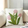 Spring Floral Embroidered Tulip Pillow